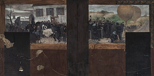 Esquisse pour le cabinet du Préfet de l'Hôtel de Ville de Paris : Le transport des blessés à l'ambul, 1889, Paul-Émile Mangeant