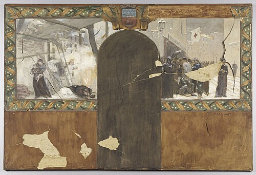 Esquisse pour le cabinet du préfet à l'Hôtel de Ville de Paris : Le bombardement de Paris - La queue, 1889, Paul-Émile Mangeant