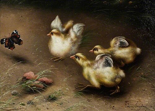 Chicks Chasing a Butterfly, , Piet van Engelen
