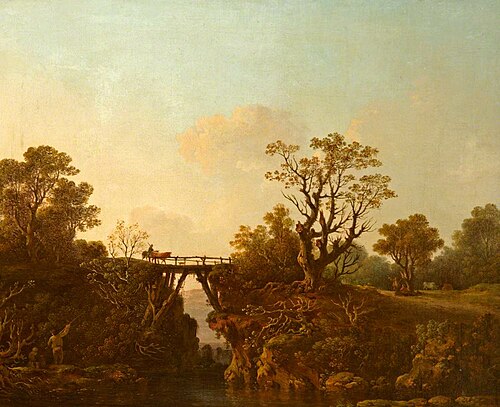 River Scene with a Wooden Bridge, 1803, Thomas Sautelle Roberts