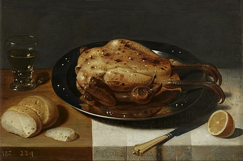 Stilleven met gebraden kapoen, 1616, David Ryckaert