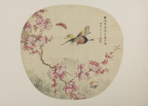 张熊桃花蛱蝶纨扇页, , Zhang Xiong