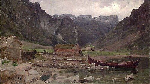 View from Gudvangen, 1850, Gustav Adolph Mordt