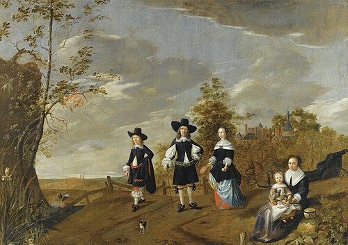 A Family Portrait in a Landscape Before Casteel Dursteede, , Christiaen van Colenbergh