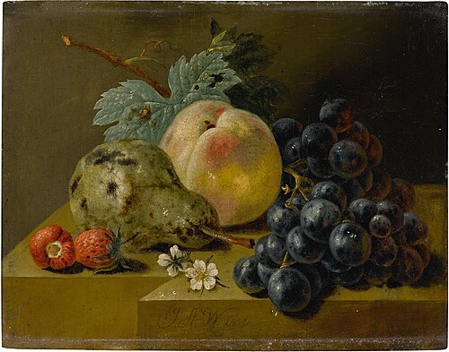 Still life with ripening fruits on a stone ledge, 1805, Johann Amandus Winck