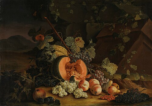 Stillleben mit halbierter Melone und Weintrauben, 1795, Johann Amandus Winck