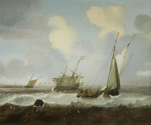 Dutch ships on a choppy sea, 1685, Cornelis Pietersz. de Mooy
