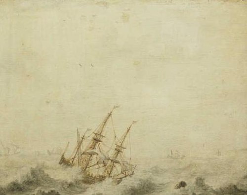 Sailing ship in a storm, 1650, Cornelis Pietersz. de Mooy