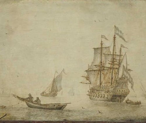 Ships lying in the roads, 1650, Cornelis Pietersz. de Mooy