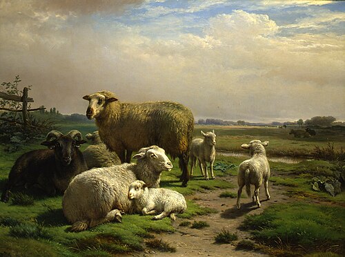 Landschap met schapen bij een hek, , Frans Lebret