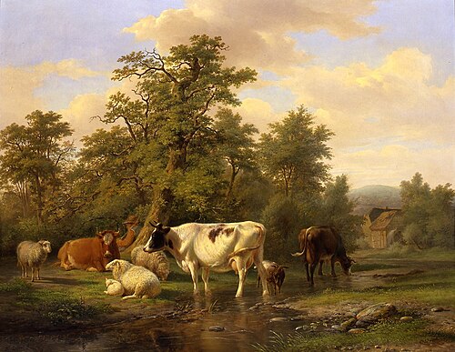 Boomrijk landschap met vee, , Frans Lebret
