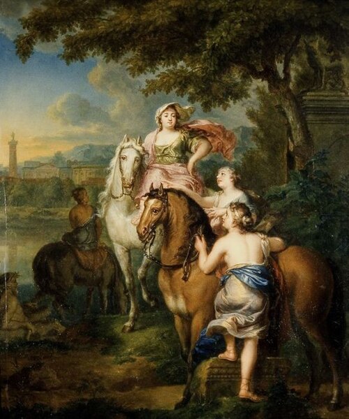 De vlucht van Cloelia over de Tiber, 1754, Gerard Sanders