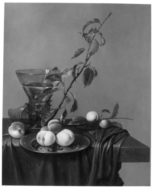 Still life with berkemeyer and peaches, 1680, Gerrit van Vucht