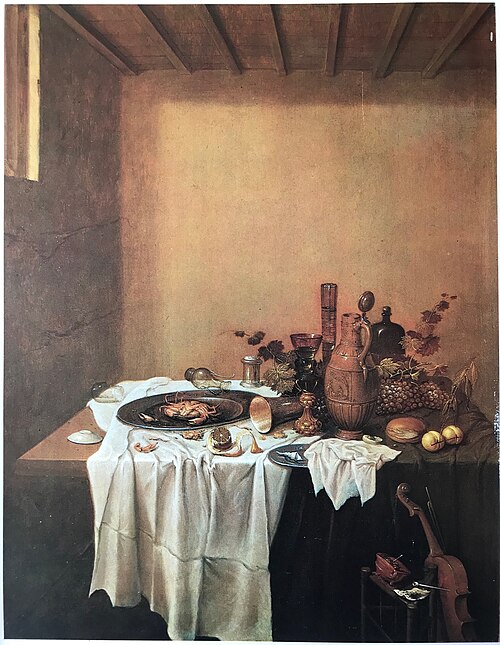 Still life of a laid table in an interior, 1680, Gerrit van Vucht