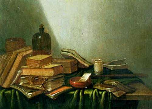 Still life with books and flute, 1650, Gerrit van Vucht