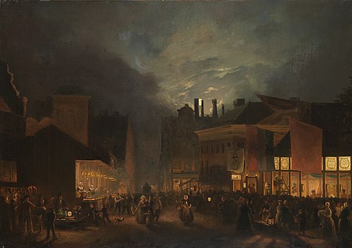 Festival on the Butter market by evening, 1834, Hendrik Gerrit ten Cate