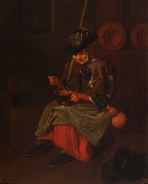 Woman eating soup in an interior, 1750, Hendrick Govaerts