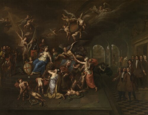 The Guild of the Crossbow Venerates the Portrait of Headman Jan Karel de Cordes, 1713, Hendrick Govaerts