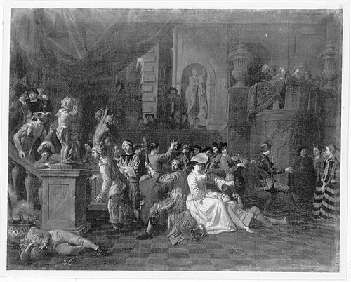 Carnavalsviering op een terras, 1694, Hendrick Govaerts