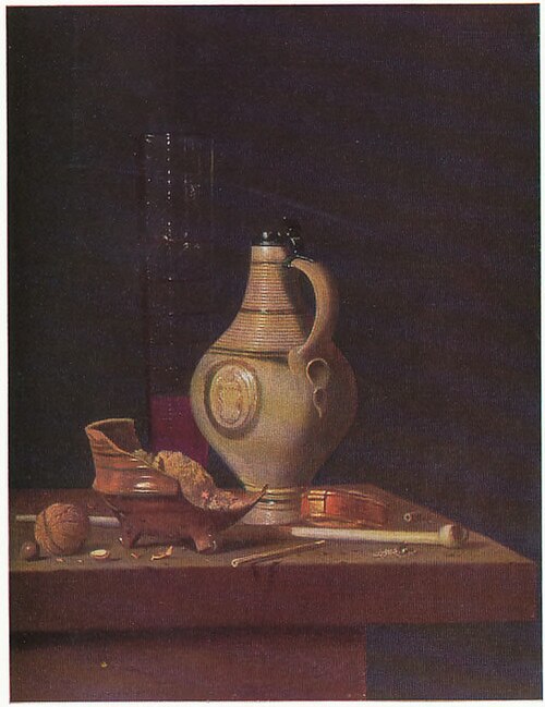 Still life with crock, passglass, broken brazier and pipe, 1665, Jan Fris