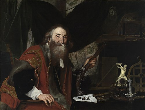 Portrait of an unknown man with his art collection, 1663, Jan de Herdt