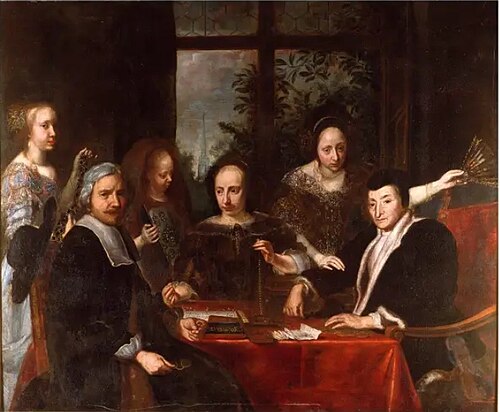 Group portrait of an unknown jeweler and his family (Allegory of Avarice), 1672, Jan de Herdt