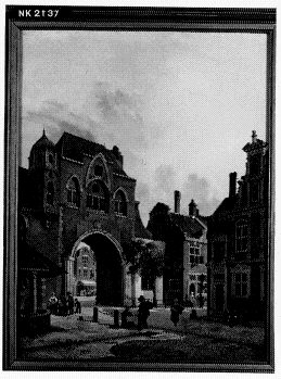 Gezicht op een poort in een Hollandse stad, 1819, Jan Hendrik Verheijen