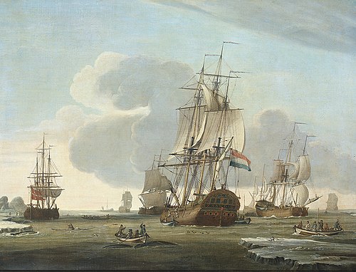 The Groenlandvaarder "Zaandam" of the Shipping Company Claes Taan and Son, Zaandam, on a Whale Hunt, 1772, Jochem de Vries