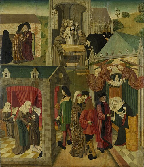 Binnenzijde van de rechtervleugel van een altaarstuk met de Heilige Elisabeth die de zieken in Marbu, 1492, Master of the St. Elizabeth Pa