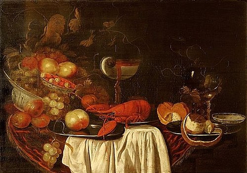 Nature morte avec un homard., 1664, Monogrammiste J.H.V.
