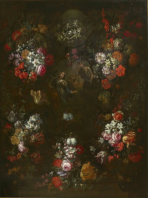 Our Lady of Annunciation in a wreath of flowers, 1694, Peter Franz Casteels