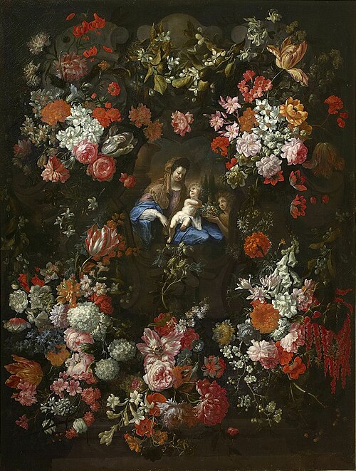 Our Lady with Child and St John in a garland of flowers, 1694, Peter Franz Casteels