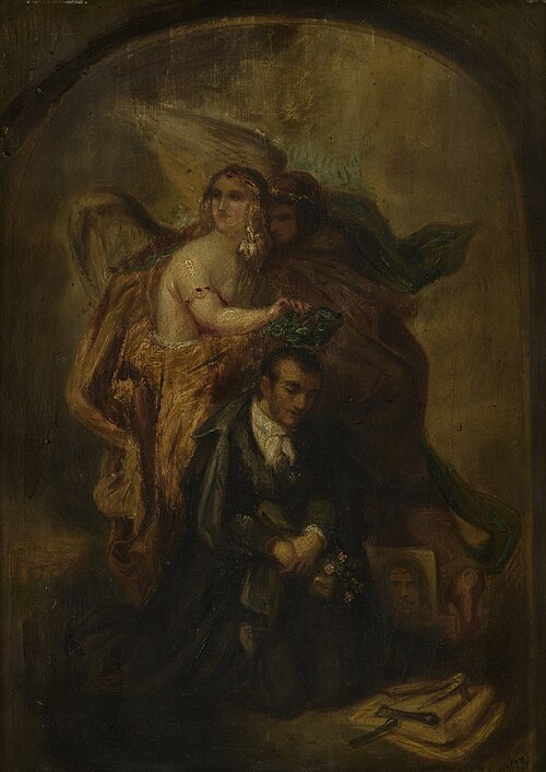 Allegorie op de dood van André H. van Hasselt 1805-1874, dichter en letterkundige, , Theodore Schaepkens