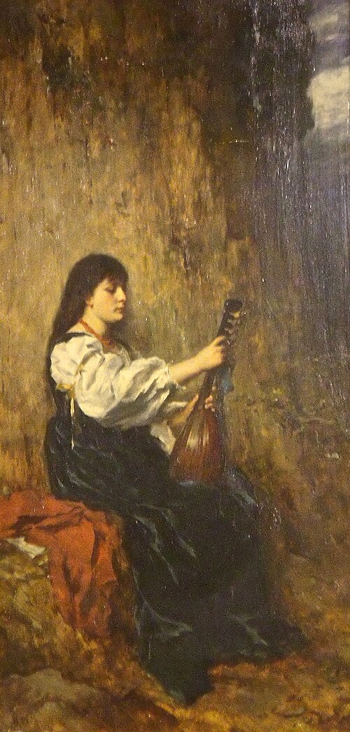 Jeune fille assise à la mandoline, 1850, Hermann August Philips
