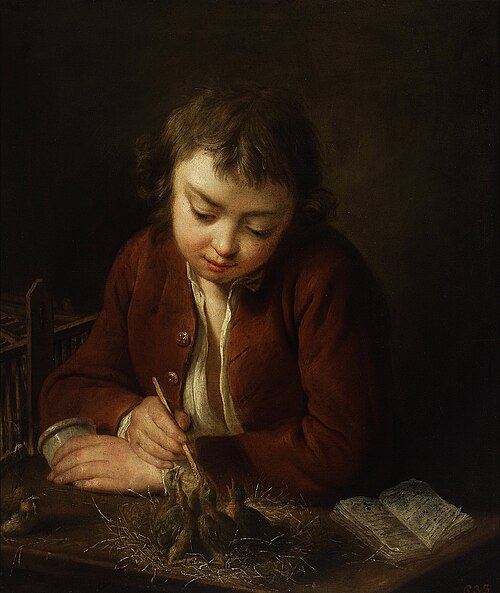 Garçon nourrissant des poussins., 1764, Jean-Baptiste Charpentier le Vieux