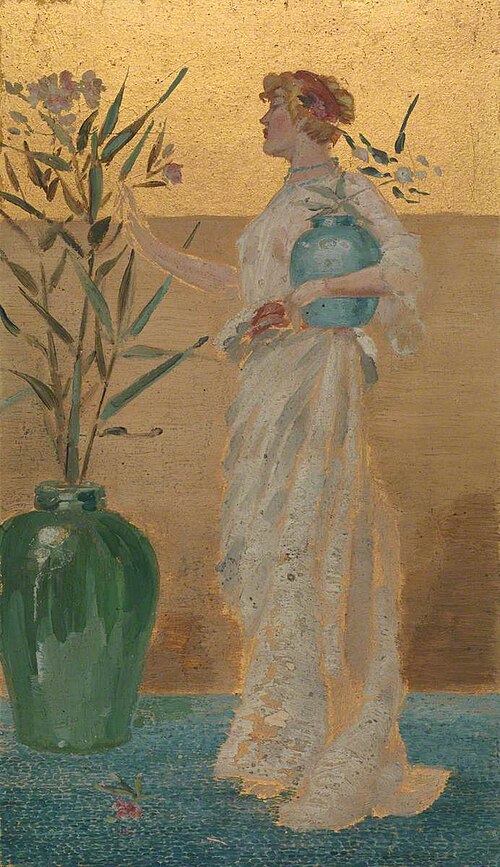 Draped figure with a vase of flowers, 1899, Beatrice Whistler