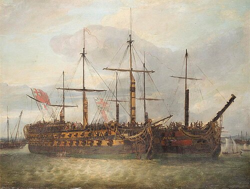 Le Juste and L'America in Portsmouth harbour, 1800, Richard Livesay