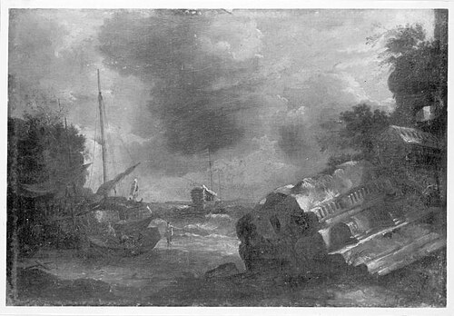 Seestück mit bedrohtem Schiff, 1651, John Peeters
