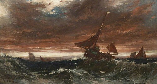 Fishing Smacks and Sailing Ships on a Stormy Sea, 1889, George Sheffield