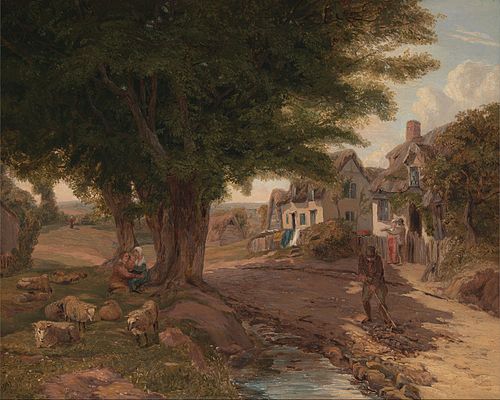 Village Scene (possibly Colickey Green, Essex), 1817, Jessica Landseer