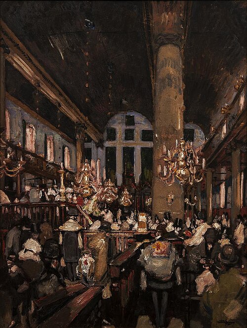 Dienst in de Portugese synagoge Amsterdam, 1920, Martin Monnickendam