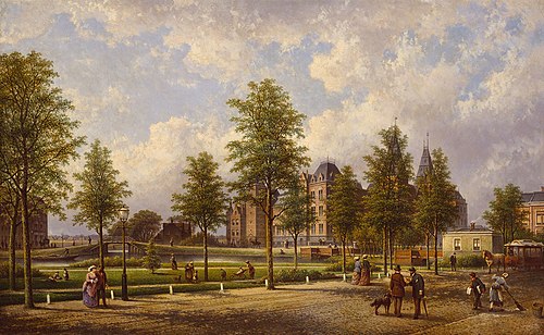 View of the Rijksmuseum from the Weteringschans, 1885, Johannes Hilverdink