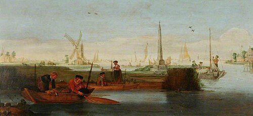 River Scene with Fishermen in a Rowing Boat in the Foreground, , Arent Arentsz