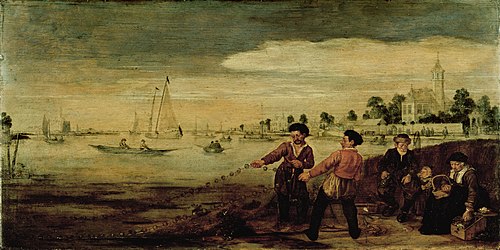 Fisherman on the bank of the Amstel near the Pauwentuin, Amsterdam, 1627, Arent Arentsz