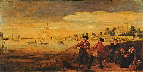 Vissers aan de Amstel bij de Pauwentuin, 1620, Arent Arentsz