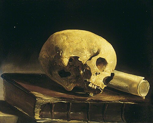 Study of a Skull, a Book and a Scroll of Paper, , John Rhodes