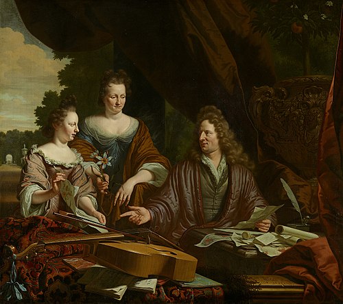 Portrait of David de Neufville (1654-1729) and his family, 1696, Michiel van Musscher