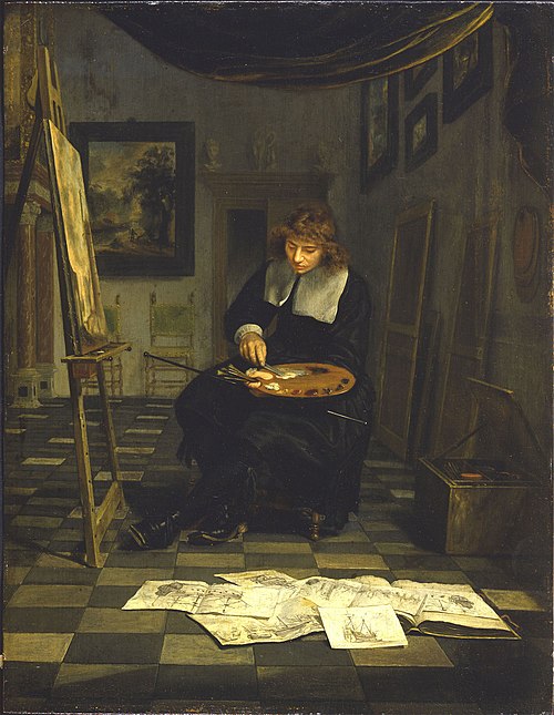 Portrait of an Artist in His Studio (Willem van de Velde?), 1650, Michiel van Musscher