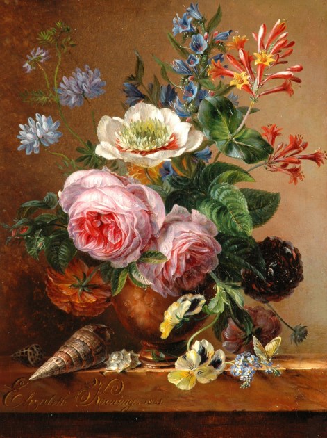 Still Life of Flowers on a Marble Slab, 1841, Elisabeth Johanna Koning