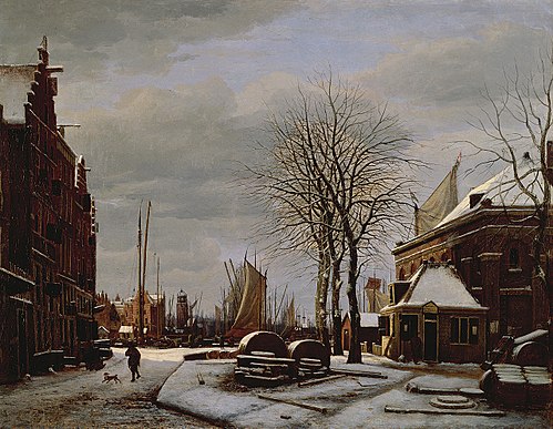 Slijpsteenmarkt (Whetstone Market) in Amsterdam with the Building 'Het Zeerecht' in Winter (The Slyp, 1817, George Pieter Westenberg